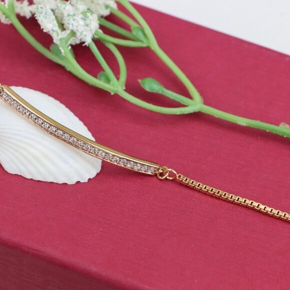 "Elegant Rose Gold Bracelet with Sparkling Crystal Bar Accent, XPBL1011 - Picture 12 of 12